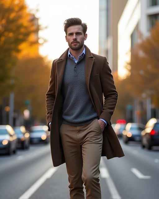 A stylish man stepping out confidently in Melbourne